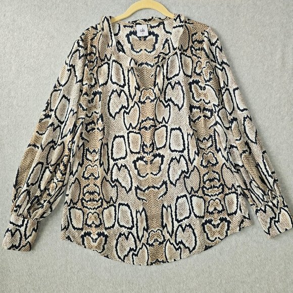 CAbi Womens Sz M Serpentine Snake Print Pullover Blouse Ruffle Collar Wide Cuffs - Picture 1 of 11
